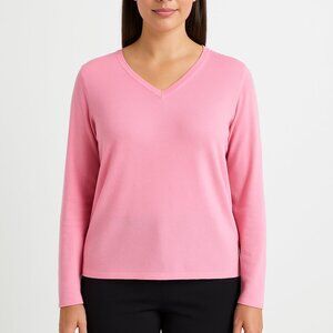 Rene Rofe Womens Pajama Shirt Top Sweater Fleece Pink L/S Size L Large NEW